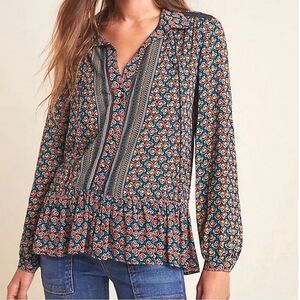 Anthropologie × Maeve Janie Flounced Peasant Blouse Floral Print Button Down 6